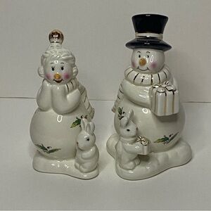 Home For The Holidays Porcelain Mr. and Mrs. Snowman Salt Pepper Shakers